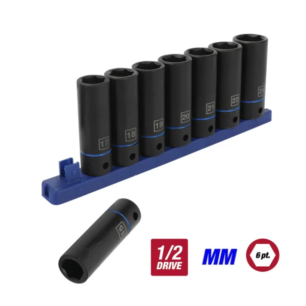 9-Piece, 1/2-inch mm, Deep Drive Impact Socket Set